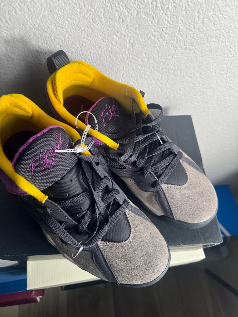 Jordan Kids Multicolor Suede & Mesh Sneakers in Purple, Yellow, Gray, Black